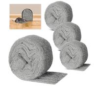 Lana de acero 000-4 rollos de lana de acero contra ratones con 4 m x 78 mm, lana de acero inoxidable fina contra ratas, lana de acero para agujeros y grietas de la pared, para casa, jardín, limpieza y