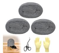 Lana de acero, 3 rollos de lana de acero contra ratones, 0 # fino, con guantes de trabajo y tijeras, lana de acero inoxidable fina contra roedores, lana de acero para agujeros y grietas en la pared
