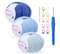 Lana de felpa mullida para ganchillo, 3 x 50 g con aguja de 4 mm, suave como la lana de bebé, crochet para mantas de bebé, amigurumi, decoración del hogar