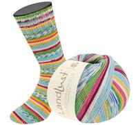 Lana Grossa Landlust 917 917 - Ovillo de Hilos de Lana para Calcetines, 6 Capas, Color Azul Claro/Amarillo/Verde Mayor/Vaquero, Crudo, Naranja Salmón y Oscuro