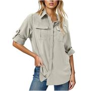 Lanagarm - Blusa de protección UV para mujer, color liso, para senderismo, pesca, safari, viajes, golf, beige, L