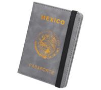 LANANAI Billetera de viaje delgada para pasaporte mexicano, banda elástica, ranura para múltiples tarjetas, antimagnética, gris, 10.7 x 14.8 cm, Casual