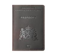 LANANAI Cartera retro de piel de vacuno para tarjetas de embarque de los Países Bajos, funda protectora para pasaporte, tarjeta de identificación, soporte para documentos de viaje, café, 10 x 14 cm