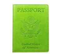 LANANAI Soporte para pasaporte de Estados Unidos, con múltiples ranuras para tarjetas, multifuncional, hecho a mano, de piel sintética, estilo vintage, verde fluorescente, 10.5 x 14 cm, Casual