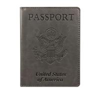 LANANAI Soporte para pasaporte de Estados Unidos, con múltiples ranuras para tarjetas, multifuncional, hecho a mano, de piel sintética, estilo vintage, gris oscuro, 10.5 x 14 cm, Casual
