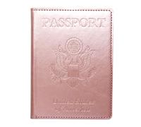 LANANAI Soporte para pasaporte de Estados Unidos, con múltiples ranuras para tarjetas, multifuncional, hecho a mano, de piel sintética, estilo vintage, oro rosa, 10.5 x 14 cm, Casual