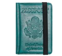 LANANAI Tarjetero de piel sintética con ranura para múltiples tarjetas, antimagnético, bolsa para pasaporte de Estados Unidos con ventana de espejo, verde oscuro, 14 x 10 cm, Casual
