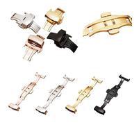 LANAPPTLTG 12 14 16 18 20 22 24 mm Plata Negro Oro Rosa Oro Reloj desplegable Hebilla Doble botón Correa de reloj Cierre(Rose Gold,18mm)