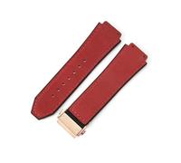 LANAPPTLTG Ajuste for Hublot Yuki cuero Big Bang duradero glaseado correa de reloj de ante accesorios de interfaz convexa especial(Red-Rose-Z2)