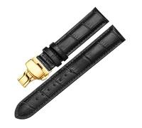 LANAPPTLTG Correa de cuero con hebilla for reloj, correa de cuero de 14mm, 16mm, 18mm, 19mm, 20mm, 21mm, 22mm y 24mm, accesorios for reloj(Black-Gold,22mm)