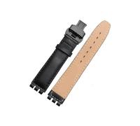 LANAPPTLTG Correa de reloj de cuero cóncavo-convexa apta for Swatch Yrs Ycs 17mm 19mm hombres y mujeres cierre de pareja(Black(PW)-BK-B,19mm)