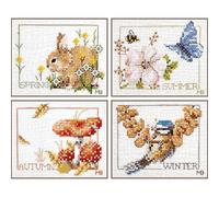 LANARTE Kits De Punto De Cruz Contado Completo Arte De Pared DIY 4 Estaciones Lote DE 4 Set Manualidades Adultos Set Decoracion Salon Creativo Regalo ca. 10,5 x 8,5 cm Cross Stitch