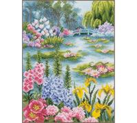 LANARTE Kits De Punto De Cruz Contado Completo Arte De Pared DIY AL LADO DEL ESTANQUE DE LIRIOS Set Manualidades Adultos Set Decoracion Salon Creativo Regalo ca. 24 x 33 cm Cross Stitch Embroidery