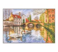 LANARTE Kits De Punto De Cruz Contado Completo Arte De Pared DIY CISNES DE BRUJAS Set Manualidades Adultos Set Decoracion Salon Creativo Regalo ca. 52 x 36 cm Cross Stitch Embroidery