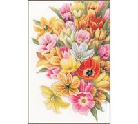 LANARTE Kits De Punto De Cruz Contado Completo Arte De Pared DIY CÚBREME CON TULIPANES Set Manualidades Adultos Set Decoracion Salon Creativo Regalo ca. 28 x 37 cm Cross Stitch Embroidery