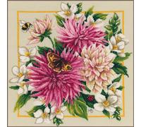 LANARTE Kits De Punto De Cruz Contado Completo Arte De Pared DIY DALIA DE SEDA ROSA Set Manualidades Adultos Set Decoracion Salon Creativo Regalo ca. 29 x 29 cm Cross Stitch Embroidery