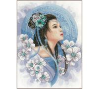 Lanarte Kits De Punto De Cruz Contado Completo Arte De Pared DIY DAMA ASIÁTICA EN AZUL Set Manualidades Adultos Set Decoracion Salon Creativo Regalo ca. 30 x 41 cm Cross Stitch