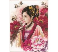 Lanarte – Kit de punto de cruz Dama asiática en rosa – Completo, 30 x 41 cm, manualidades