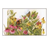 Lanarte Kits De Punto De Cruz Contado Completo Arte De Pared DIY EQUINÁCEA Y MARIPOSAS Set Manualidades Adultos Set Decoracion Salon Creativo Regalo ca. 44 x 28 cm Cross Stitch