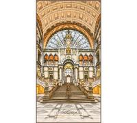 LANARTE Kits De Punto De Cruz Contado Completo Arte De Pared DIY ESTACIÓN CENTRAL DE AMBERES Set Manualidades Adultos Set Decoracion Salon Creativo Regalo ca. 35 x 70 cm Cross Stitch Embroidery