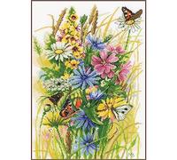 LANARTE Kits De Punto De Cruz Contado Completo Arte De Pared DIY FLORES SILVESTRES Y MARIPOSAS Set Manualidades Adultos Set Decoracion Salon Creativo Regalo ca. 30 x 43 cm Cross Stitch Embroidery