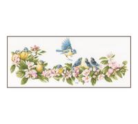 LANARTE Kits De Punto De Cruz Contado Completo Arte De Pared DIY HERRERILLOS Azules Set Manualidades Adultos Set Decoracion Salon Creativo Regalo ca. 61 x 26 cm Cross Stitch Embroidery