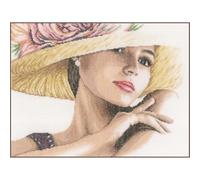 LANARTE Kits De Punto De Cruz Contado Completo Arte De Pared DIY Mujer con Sombrero Set Manualidades Adultos Set Decoracion Salon Creativo Regalo ca. 36 x 28 cm Cross Stitch Embroidery