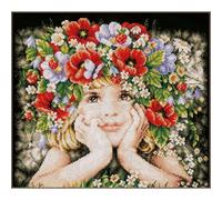 Lanarte Kits De Punto De Cruz Contado Completo Arte De Pared DIY NIÑA CON FLORES Set Manualidades Adultos Set Decoracion Salon Creativo Regalo ca. 31 x 26 cm Cross Stitch Embroidery