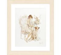 LANARTE Kits De Punto De Cruz Contado Completo Arte De Pared DIY NIÑA EN Silla con Perro Set Manualidades Adultos Set Decoracion Salon Creativo Regalo ca. 39 x 49 cm Cross Stitch