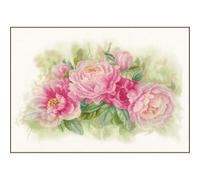 LANARTE Kits De Punto De Cruz Contado Completo Arte De Pared DIY PEONÍAS Manualidades Adultos Set Decoracion Salon Creativo Regalo ca. 41 x 26 cm Cross Stitch Embroidery Kit Ramo, Cotton, Multicolor