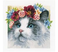 Lanarte Kits De Punto De Cruz Contado Completo Arte De Pared DIY RAGDOLL CON CORONA DE FLORES Set Manualidades Adultos Set Decoracion Salon Creativo Regalo ca. 29 x 29 cm Cross Stitch Embroidery