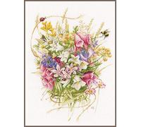 LANARTE Kits De Punto De Cruz Contado Completo Arte De Pared DIY Ramo DE Flores DE Verano Set Manualidades Adultos Set Decoracion Salon Creativo Regalo ca. 30 x 44 cm Cross Stitch