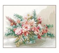 LANARTE Kits De Punto De Cruz Contado Completo Arte De Pared DIY Ramo DE Flores Set Manualidades Adultos Set Decoracion Salon Creativo Regalo ca. 45 x 37 cm Cross Stitch Embroidery