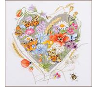 LANARTE Kits De Punto De Cruz Contado Completo Arte De Pared DIY UN CORAZÓN DE FLORES Set Manualidades Adultos Set Decoracion Salon Creativo Regalo ca. 32 x 35 cm Cross Stitch Embroidery