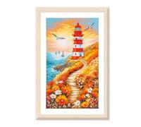 LANARTE Kits De Punto De Cruz Contado Completo Arte De Pared DIYEL SENDERO FLORAL DEL FARO Set Manualidades Adultos Set Decoracion Salon Creativo Regalo20 x 36 cm Cross Stitch Embroidery