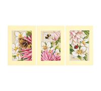 LANARTE Kits De Punto De Cruz Contado Tarjeta De Felicitación DIY Creativo Kit DALIA DE SEDA SET DE 3Manualidades Bordar Kit Principiantes Regalo ca. 10,5 x 15 cm Cross Stitch Embroidery