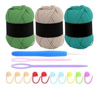 Lanas para Crochet, 3 Colores Hilo Algodon Crochet, 3x50g Ovillos de Algodon para Crochets, Lana Crochets 1 Ganchos Ganchillo, Lana para Tejer para DIY y Tejido a Mano