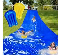 Lanathel Tobogán acuático de 40 pies con 2 tablas inflables y estacas, toboganes de agua extralargos resistentes para niños y adultos, tobogán acuático deslizante para diversión acuática al aire libre