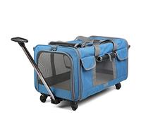 LANAZU Caja con Carrito para Mascotas, transportador de Transporte Transpirable para Gatos y Perros pequeños, Bolsa Plegable portátil para Gatos, Adecuada para Acampar y Viajar (Blue)
