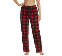 LANBAOSI 1-2er Pack Damen Karierte Schlafanzughose weich Pyjamahose für Frauen Jogging Hose Lange Blickdicht Sporthose Ideal zum Schlaf Running und Spaziergang, rojo, S