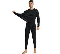 LANBAOSI Conjunto de ropa interior térmica para hombre de manga larga de invierno y pantalones largos de Johns, Negro, L