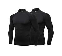 LANBAOSI Paquete de 3/2 camisas de cuello alto con compresión para hombre, de manga larga, con protección solar, para enfriamiento, ropa de entrenamiento para el gimnasio, 2 negros., L