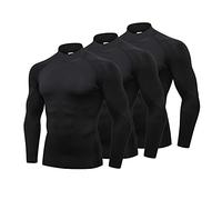 LANBAOSI Paquete de 3/2 camisetas de compresión de cuello alto falso para hombre, de manga larga, protección solar, para entrenamiento, gimnasio, camiseta interior, Negro * 3, M
