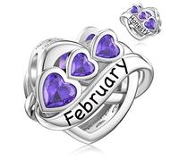 LANBEIDE Charms de piedra natal para Pandora Charms de plata de ley con corazón para pulsera Pandora Regalos para ella, Plata de ley Zirconia cúbica, Perla, amatista