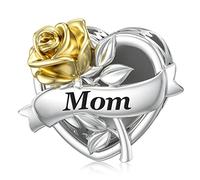 LANBEIDE Encantos de la familia, plata de ley 925 amor corazón flor encantos cuentas ajuste pandora pulsera mamá hermana amigos esposa encantos regalos para mujeres, Oro blanco Plata esterlina