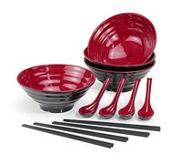 Lanbent Juego de 4 cuencos japoneses de ramen, capacidad de 1000 ml, cuenco de sopa antideslizante premium con cuchara y palillos, cuenco multifuncional para pasta, fruta, ensalada (Blanco)