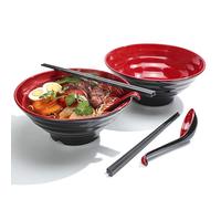 Lanbent Tazones de Ramen, Capacidad Tazón de Sopa Japonés con Cuchara y Palillos, para Pasta Udon Pho Fideos Asiáticos, Aptas para el Lavavajillas (2PCS) (L)