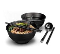 Lanbent Tazones de Ramen, Capacidad Tazón de Sopa Japonés con Cuchara y Palillos, para Pasta Udon Pho Fideos Asiáticos, Aptas para el Lavavajillas (2PCS) (S)