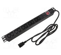 PDU Lanberg PDU-10I-0200-IEC-BK 1U 10xC13 Horizontal 10A Aluminio Negro Protección Sobretensiones 2m