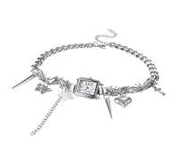 Lancardo - Reloj analógico de cuarzo, gargantilla gótica para mujer, colgante de cruz en forma de corazón, diseño de Hip-Hop Punk